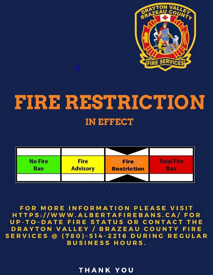 Drayton Valley Brazeau County Fire Services issue fire restriction