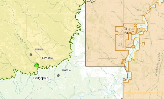 'Under control' wildfire burning west of Drayton Valley