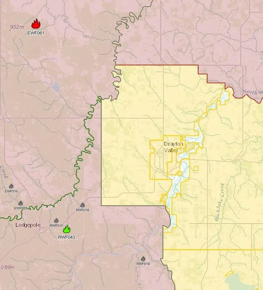 Two wildfires burning near Drayton Valley area