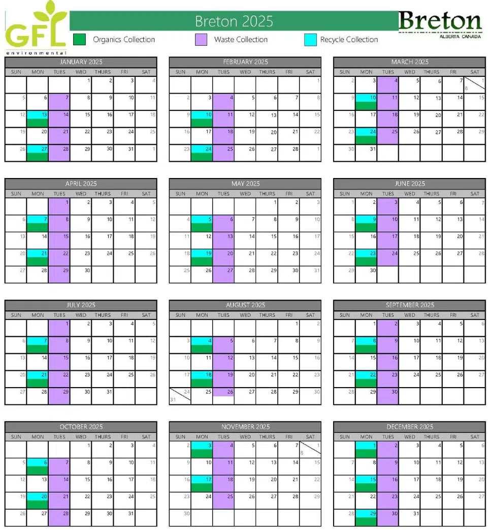 Village of Breton 2025 waste collection schedule