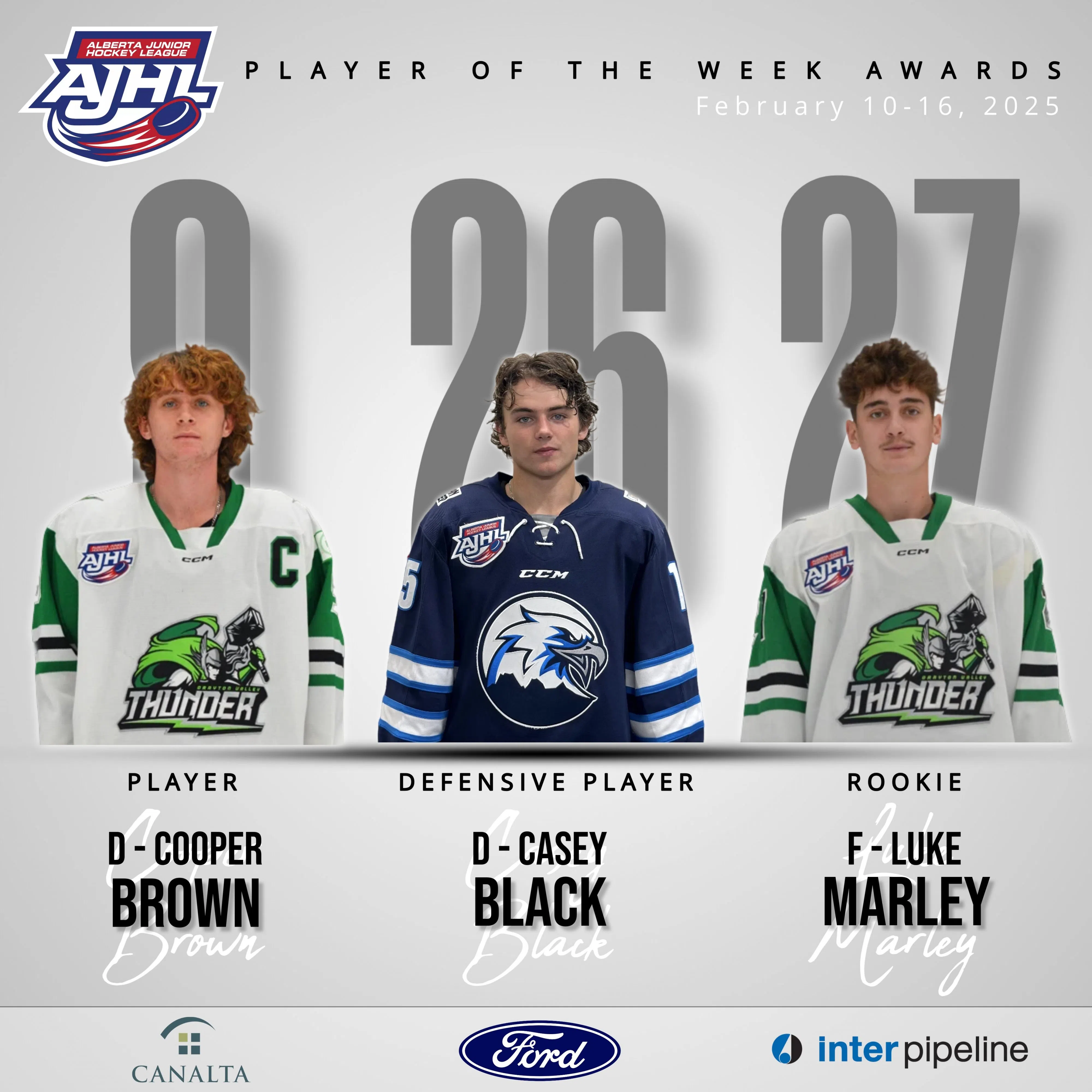 Drayton Valley Thunder players recognized by AJHL