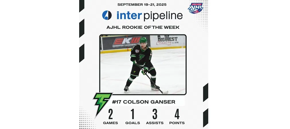 Drayton Valley Thunder's Colson Ganser named AJHL Rookie of the Week