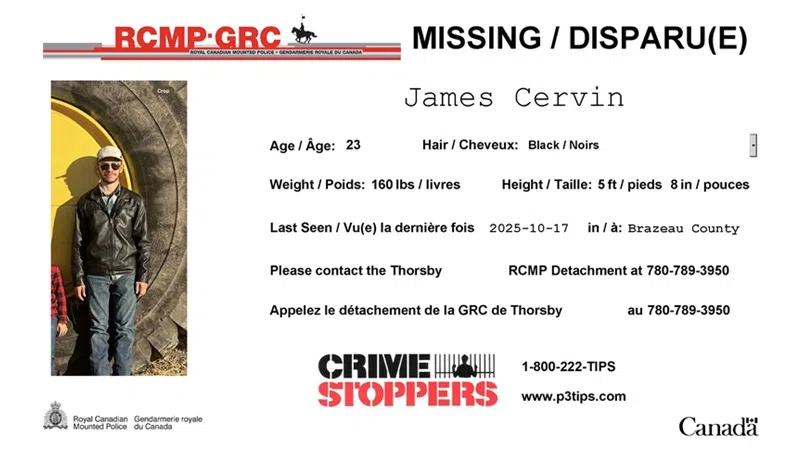 MISSING: James Cervin, 23, last seen in Brazeau County