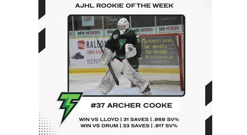 Drayton Valley Thunder's Archer Cooke named AJHL's Rookie of the Week