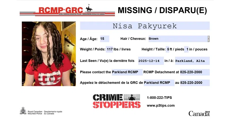 MISSING: Nisa Pakyurek, 15, of Parkland County