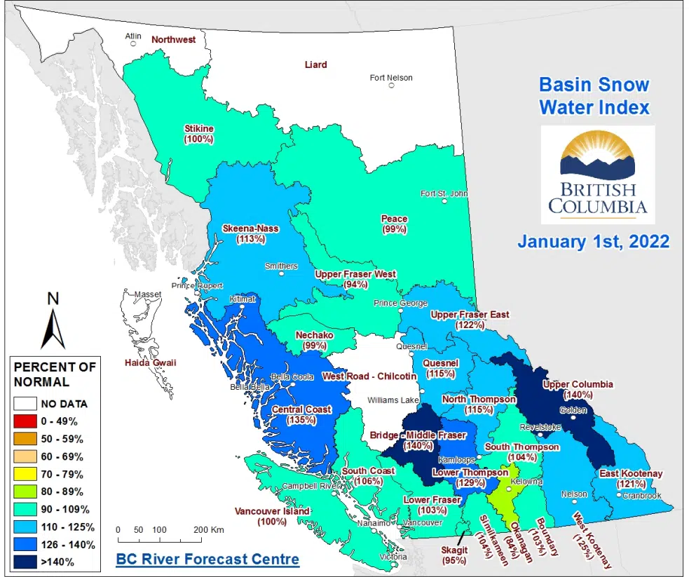 East Kootenay snowpack at 121 percent of normal levels: BC River Forecast Centre