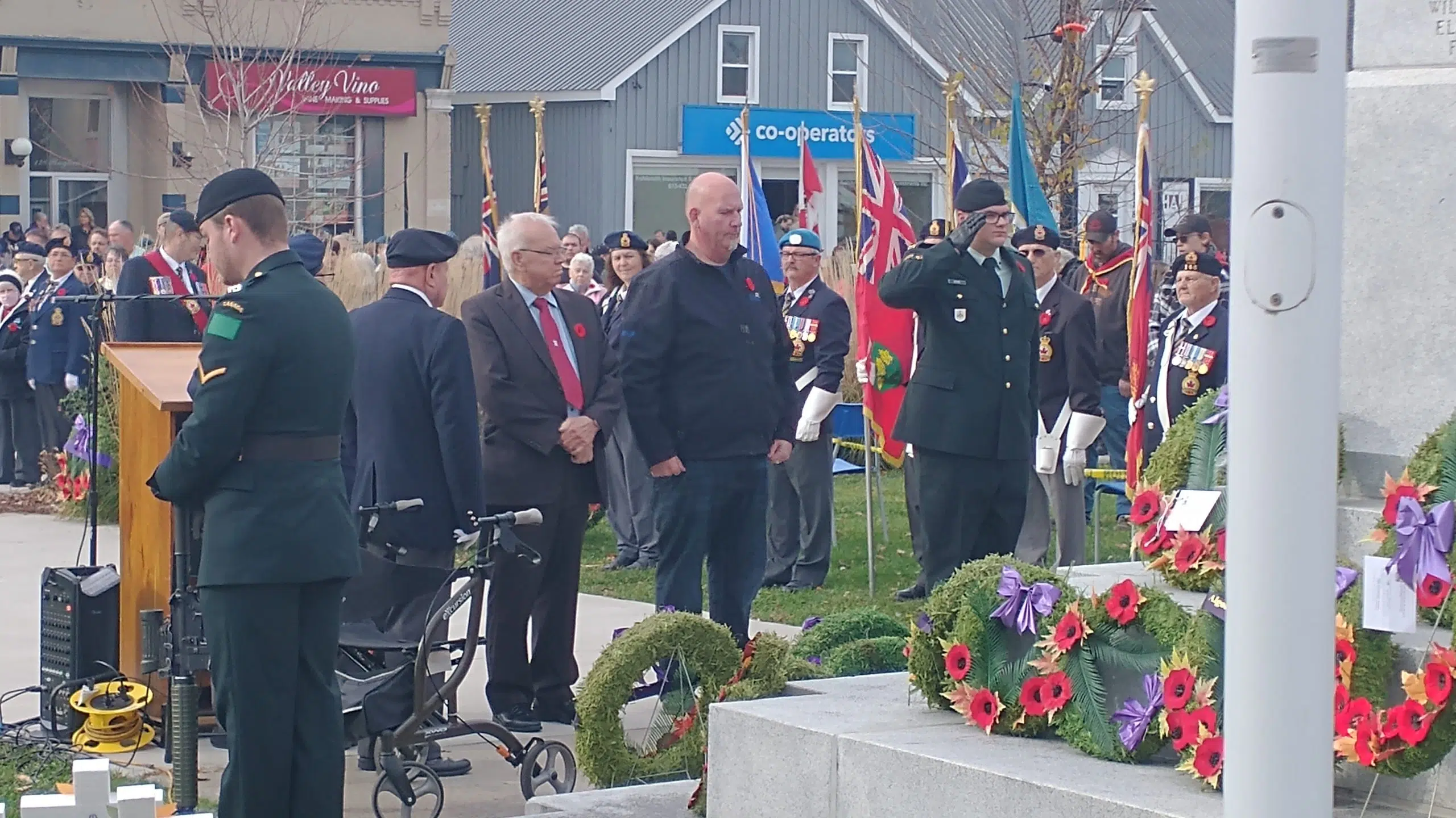 Onlookers overflowed from Low Square to watch Remembrance Day ceremonies