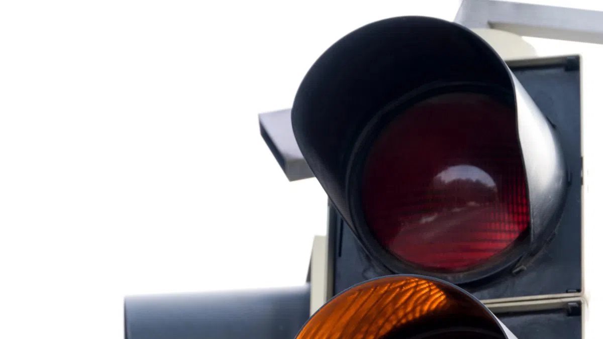 Traffic signals flashing at James and Argyle in Delhi for the weekend