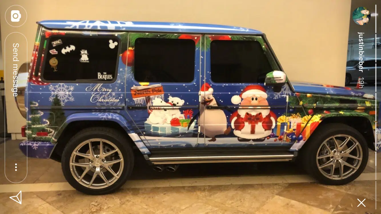 Justin's ride is a rolling Christmas present baby.
