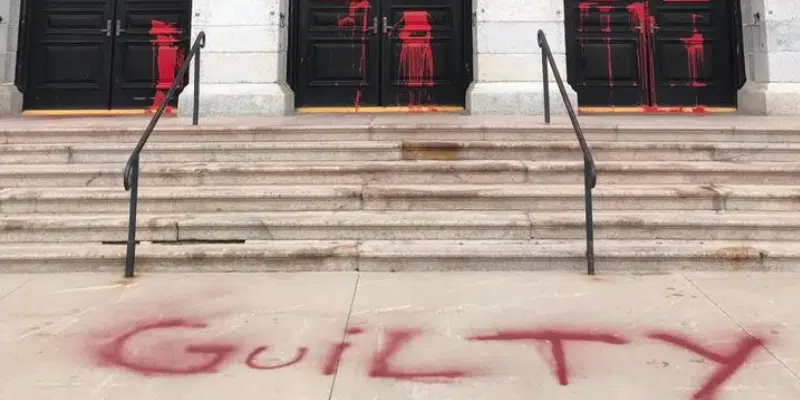 Basilica Doors Smeared With Red Paint