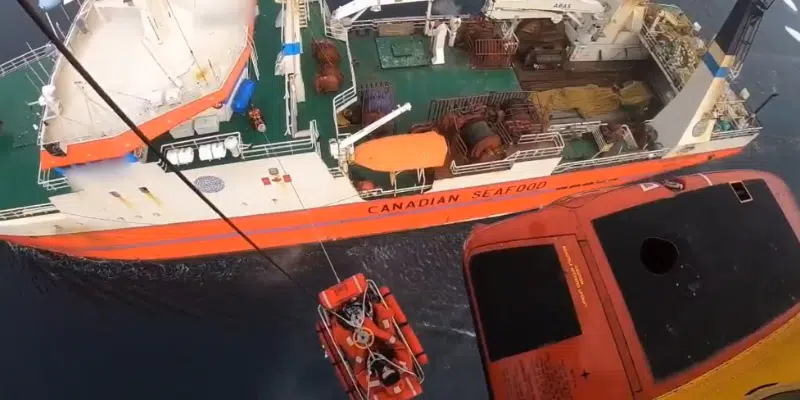 103 Search and Rescue Squadron Medevac Crew Member from Fishing Vessel Near Goose Bay