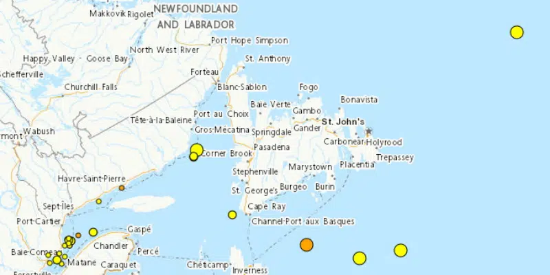 Seismic Activity Continues Off South Coast of Newfoundland