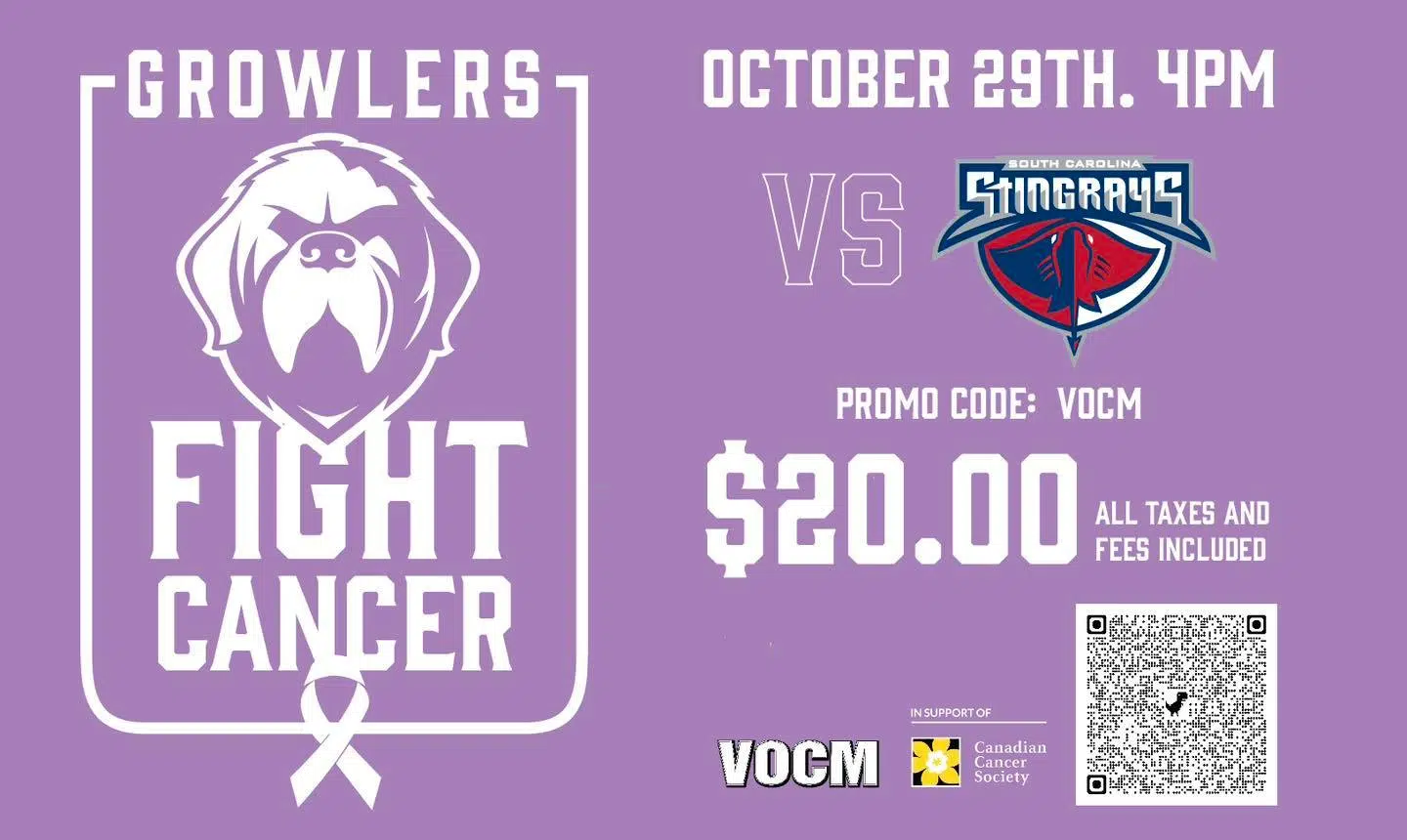 VOCM Presents Growlers Fight Cancer Game at Mary Brown's Centre Today