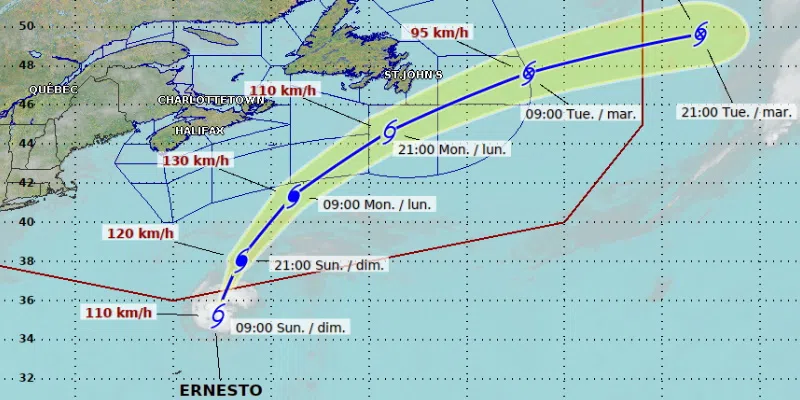 Ernesto to Bring Rain, Wind to Southeastern NL