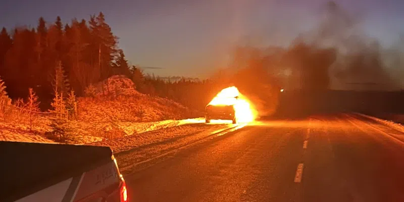 A car burns after catching fire in Ocean Pond. ((VOCM)